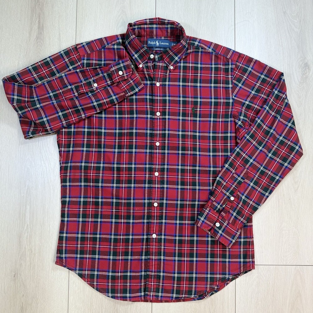 VTG Y2K Ralph Lauren Men's M Classic Fit Red‎ Plaid Flannel Button Down Shirt